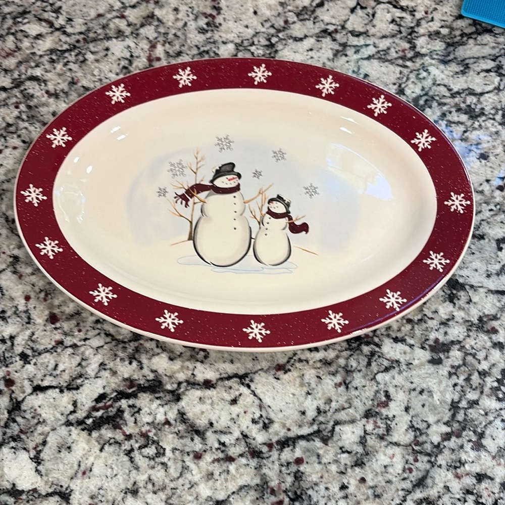 Royal Seasons Snowman Stoneware Serving Plate-14" EUC